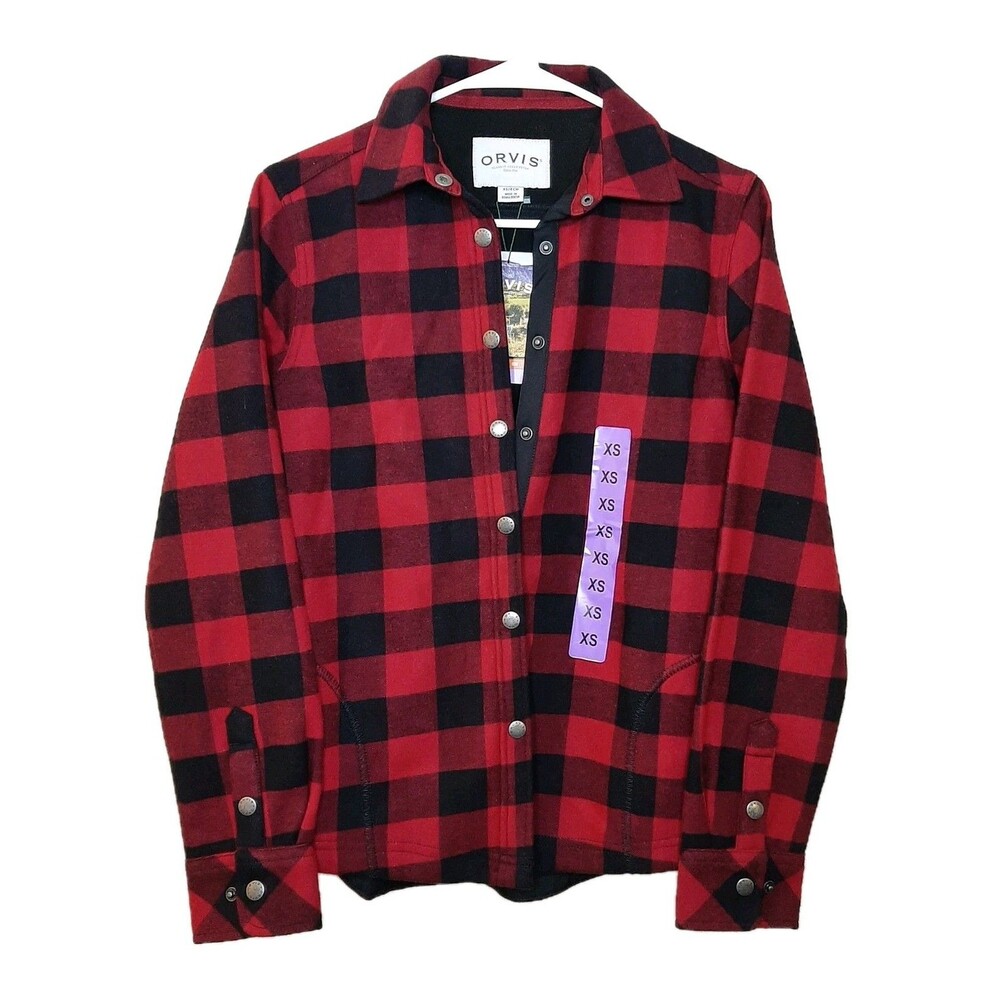 NEW Orvis Pinnacle Shirt Jacket Red Women XS Fleece Lined Shacket Buffalo Plaid - Picture 2 of 12